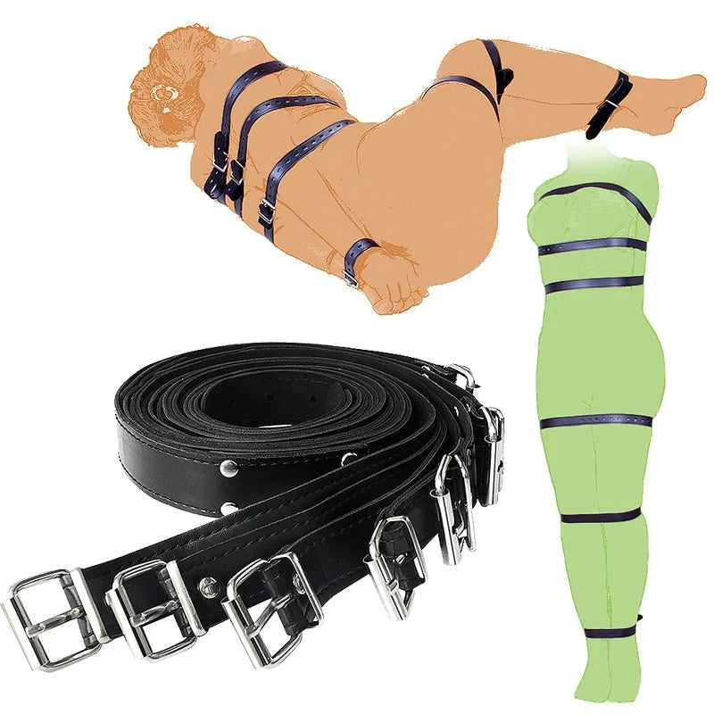 7PCS/Set Sexy Women Bdsm Adjustable Leather Fetish Restraints Bondage Belt Harness Strap Bondage Rope Adult Sex Toys For Couples