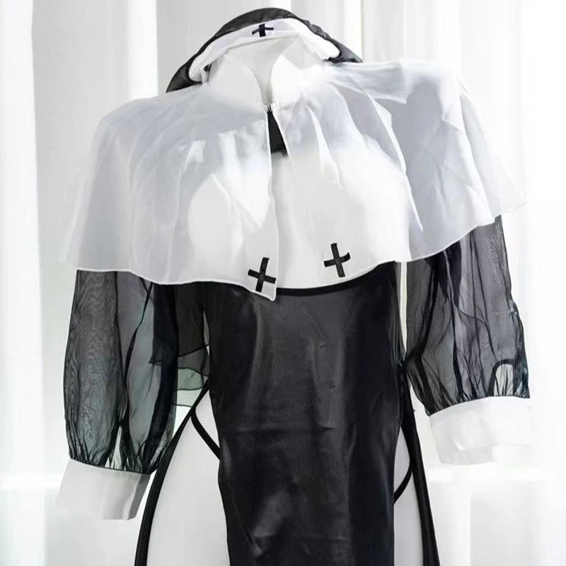 Sexy female nun Halloween cosplay costume perspective fantasy erotic lingerie hollow lingerie set