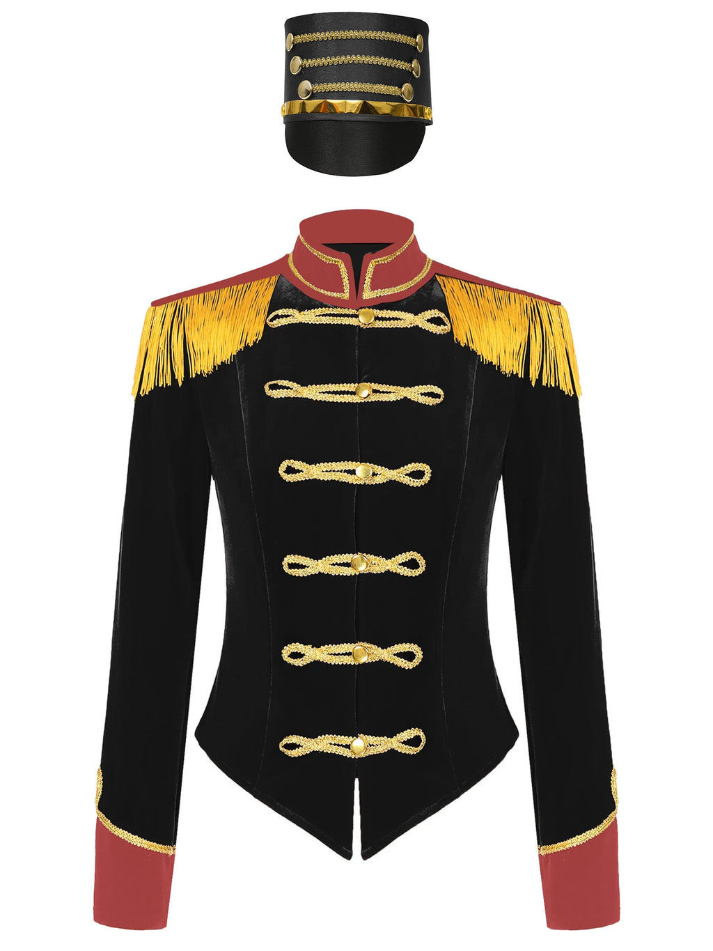 Womens Marching Band Drummer Costume Long Sleeve Circus Ringmaster Jacket Nutcrackers-hat Honor Guard Uniform Drum Major Outfits