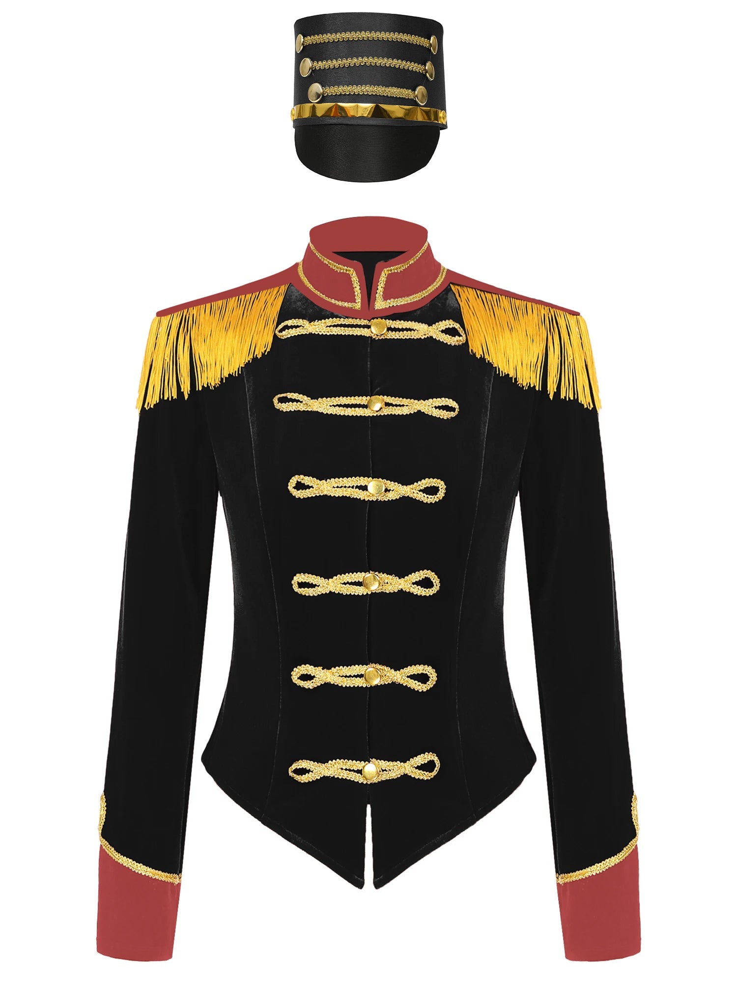 Womens Marching Band Drummer Costume Long Sleeve Circus Ringmaster Jacket Nutcrackers-hat Honor Guard Uniform Drum Major Outfits