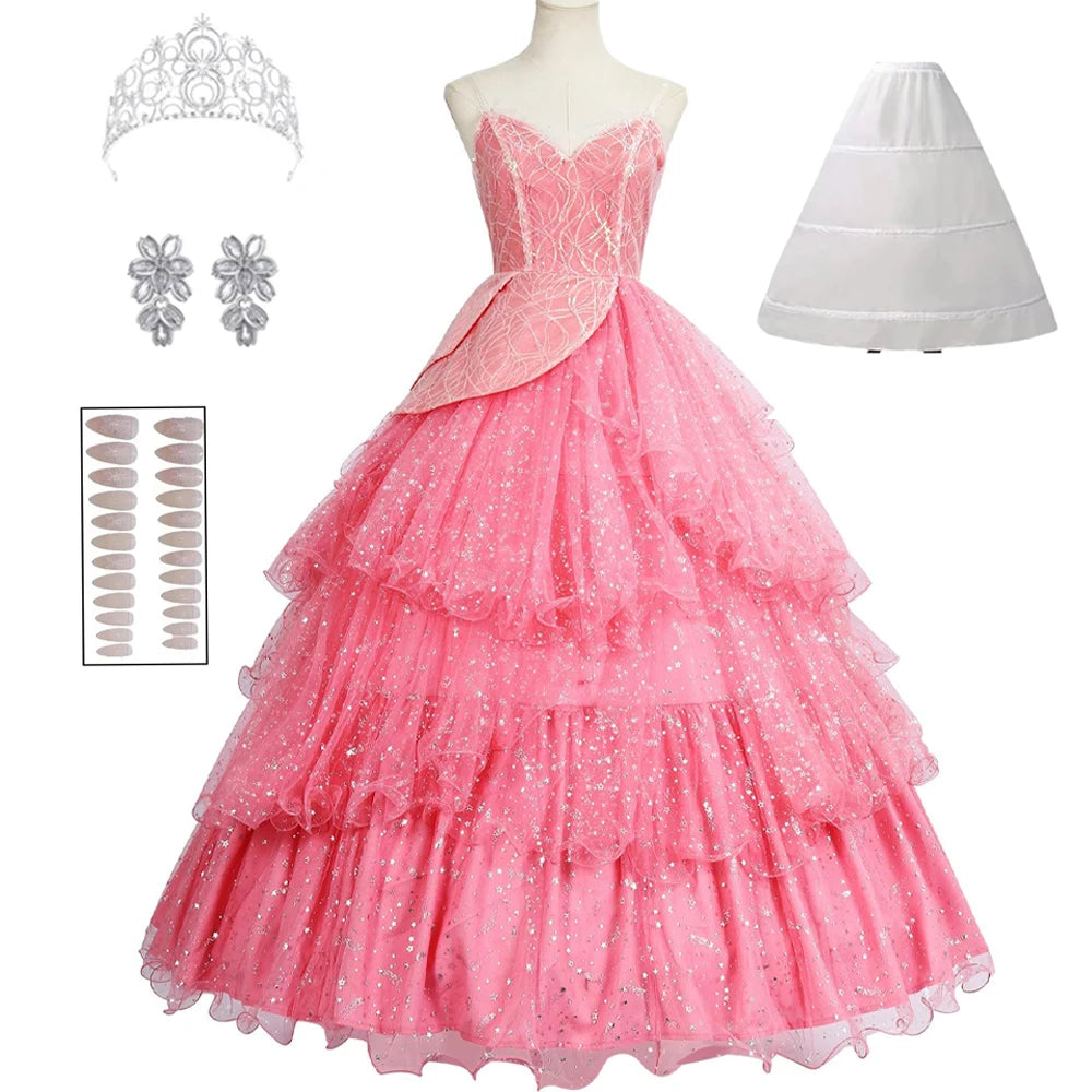 IN STOCK Glinda Wicked Cosplay Costume Disguise for Adult Women Pink Dress Roleplay  Fantasy Outfit Halloween Carnival Suit