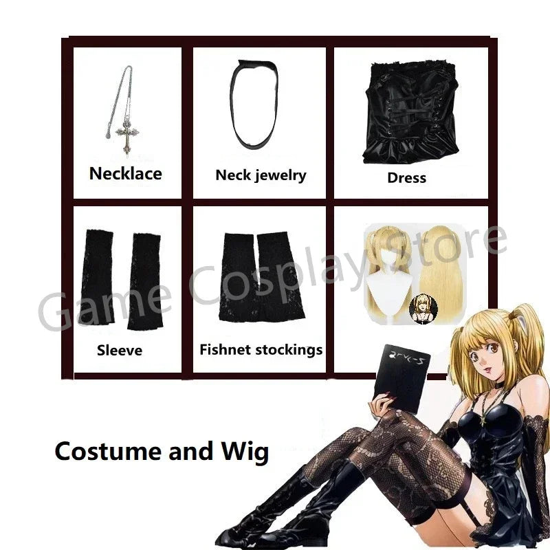 Misa Amane Cosplay Costume Death Note Cos Imitation Leather Sexy Dress Wig Stockings Necklace Uniform Outfit For Women Halloween