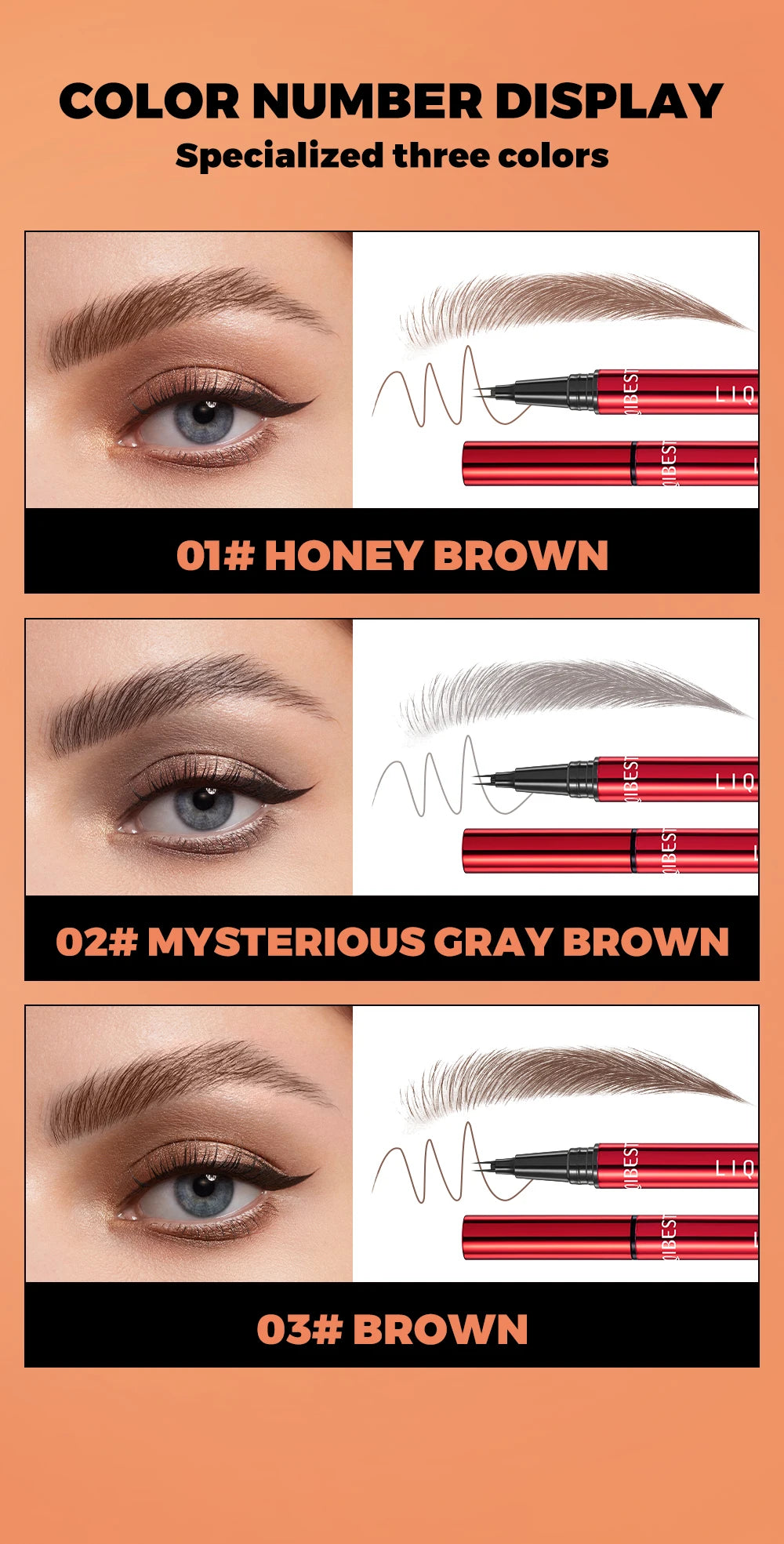 QIBEST 2 Fork Tip Liquid Eyebrow Pencil Eyeliner Lower Eyelash Pen Makeup Waterproof Lasting Quick Drying Ultra-fine Brows Pen
