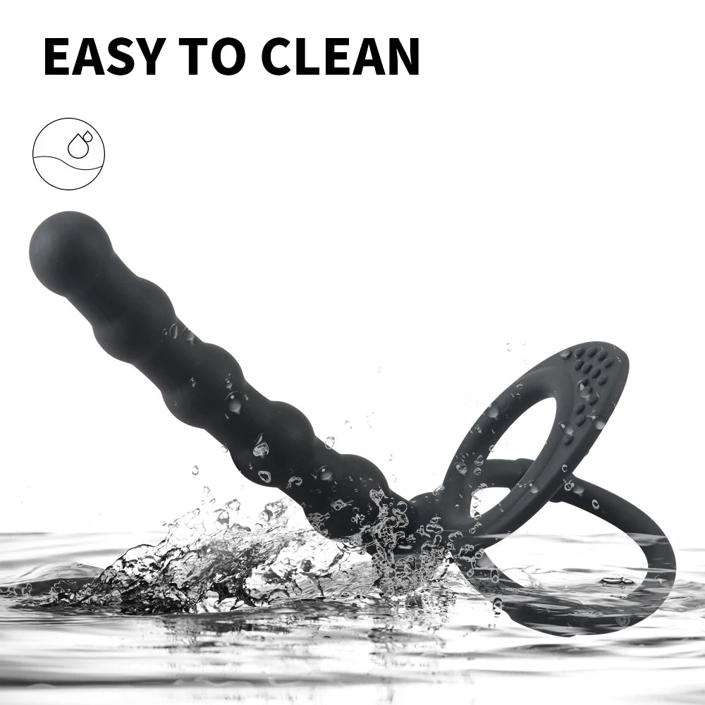 Double Penetration Anal Plug for Couples Dildo Butt Plug with Anal Beads Adults Cockring for Enhanced Penis Delayed Ejaculation