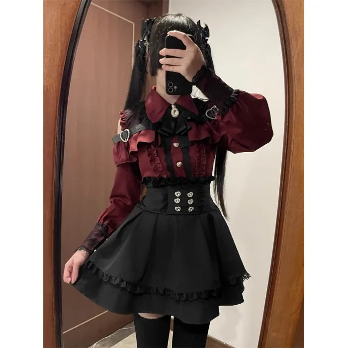 Jirai Kei Outfit Lolita Girl Cosplay Jk Uniform Cute Dress Black Skirt Women Costume Stage Performence Clothes Anime Dresses