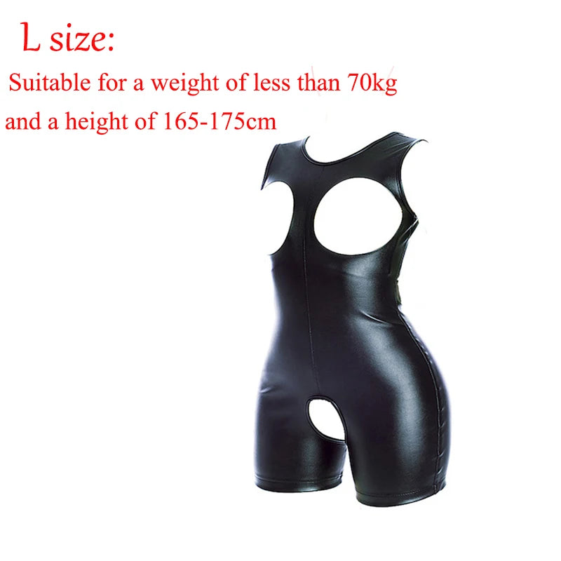 Erotic Sexy Bodysuit Lingerie Leather Hollow Out Bust Open Crotch Clubwear BDSM Slave Bondage Cosplay Clothing Sex Toy For Women