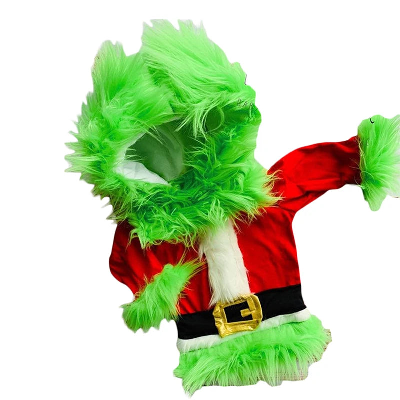 Little Kids Boys Girls Christmas Cosplay Costume Green Furry Monster Hooded Santa Claus Tops Green Fuzzy Pants Set