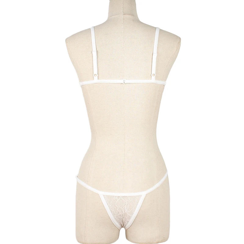 Erotic Lingerie Sets For Women Lace Garters Transparent Bra And Panty Set Female Porno Costumes Deep V Halter Sexy Underwear Set