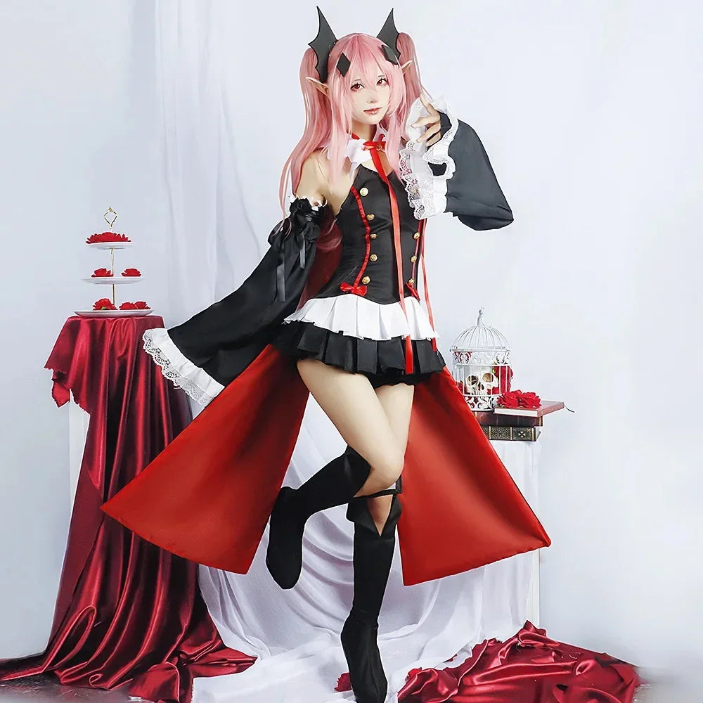 Anime Seraph of the end Krul Tepes Cosplay Vampire Wig Elf Ears Cosplay Costume For Women Halloween Carnival Party Comic Con