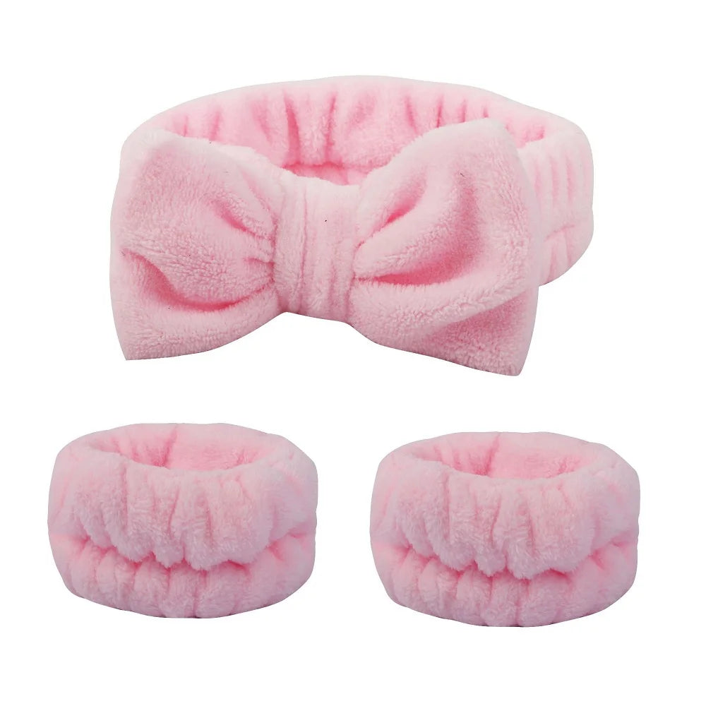 Flannel front bow elastic headband face wash and makeup headband waterproof wrist cover hair tie headband