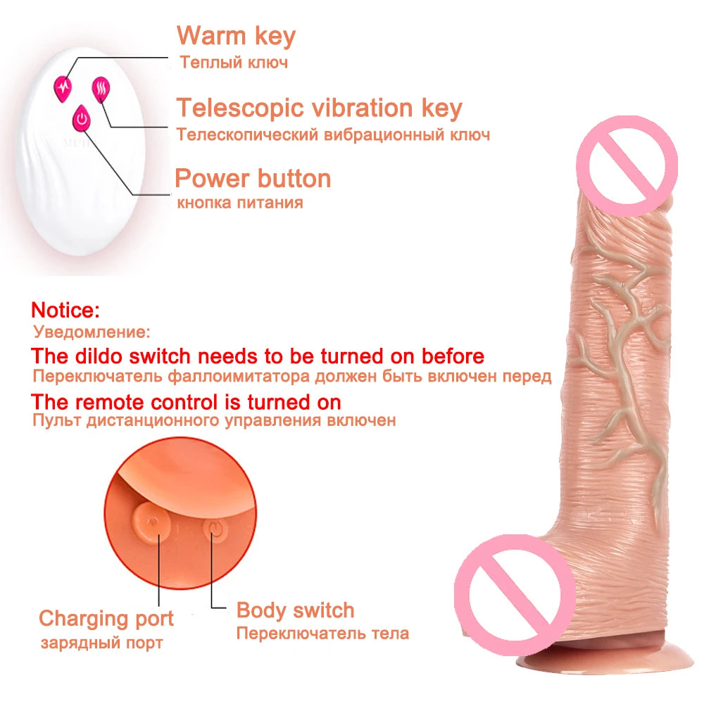 Realistic Dildo Vibrator Big Penis Telescopic Heating Silicone Female Dildos for G Spot Anal Stimulation Vibrators for Women 18