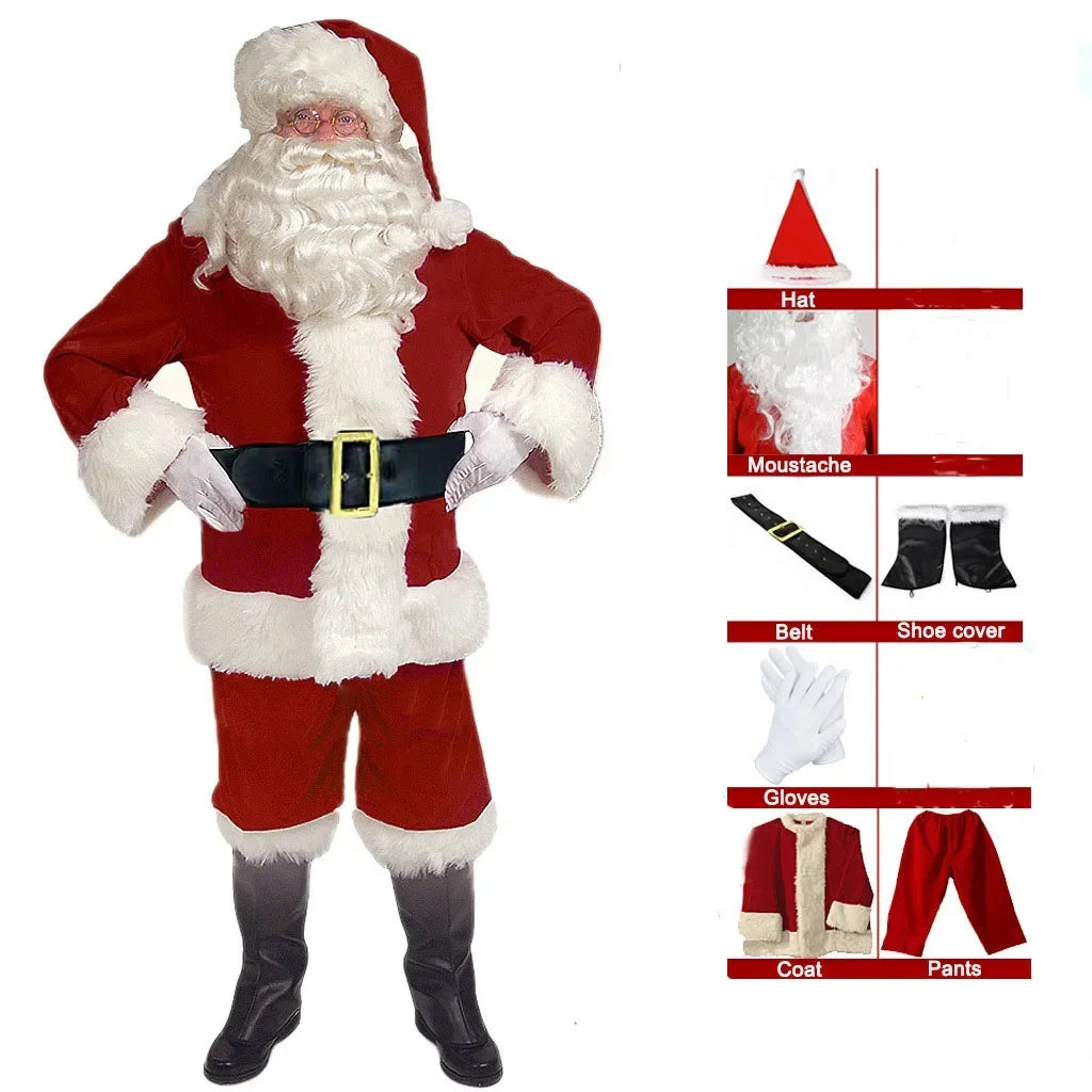 Santa Claus Cosplay Costume Christmas New Year Men Costumes Deluxe Classic Adults Set Halloween Carnival Party RolePlay Suits