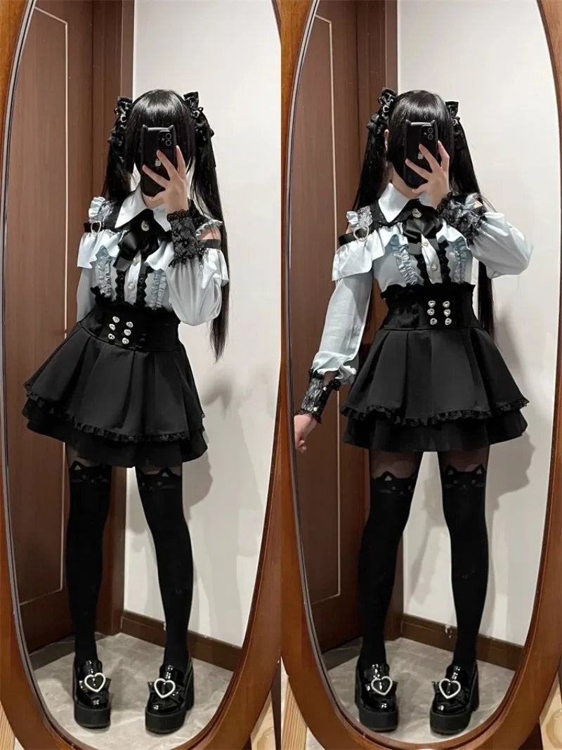 Jirai Kei Outfit Lolita Girl Cosplay Jk Uniform Cute Dress Black Skirt Women Costume Stage Performence Clothes Anime Dresses