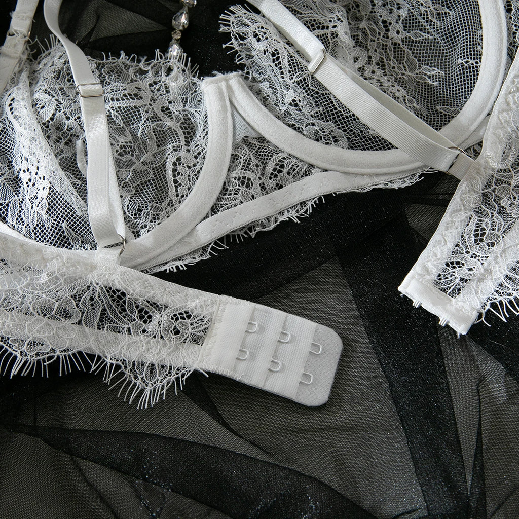 Erotic Lingerie Bra and Panties Set Basic Sexy Sheer Lace Eyelash Unline One Layer Lace Lingerie Women Underwear Intimate