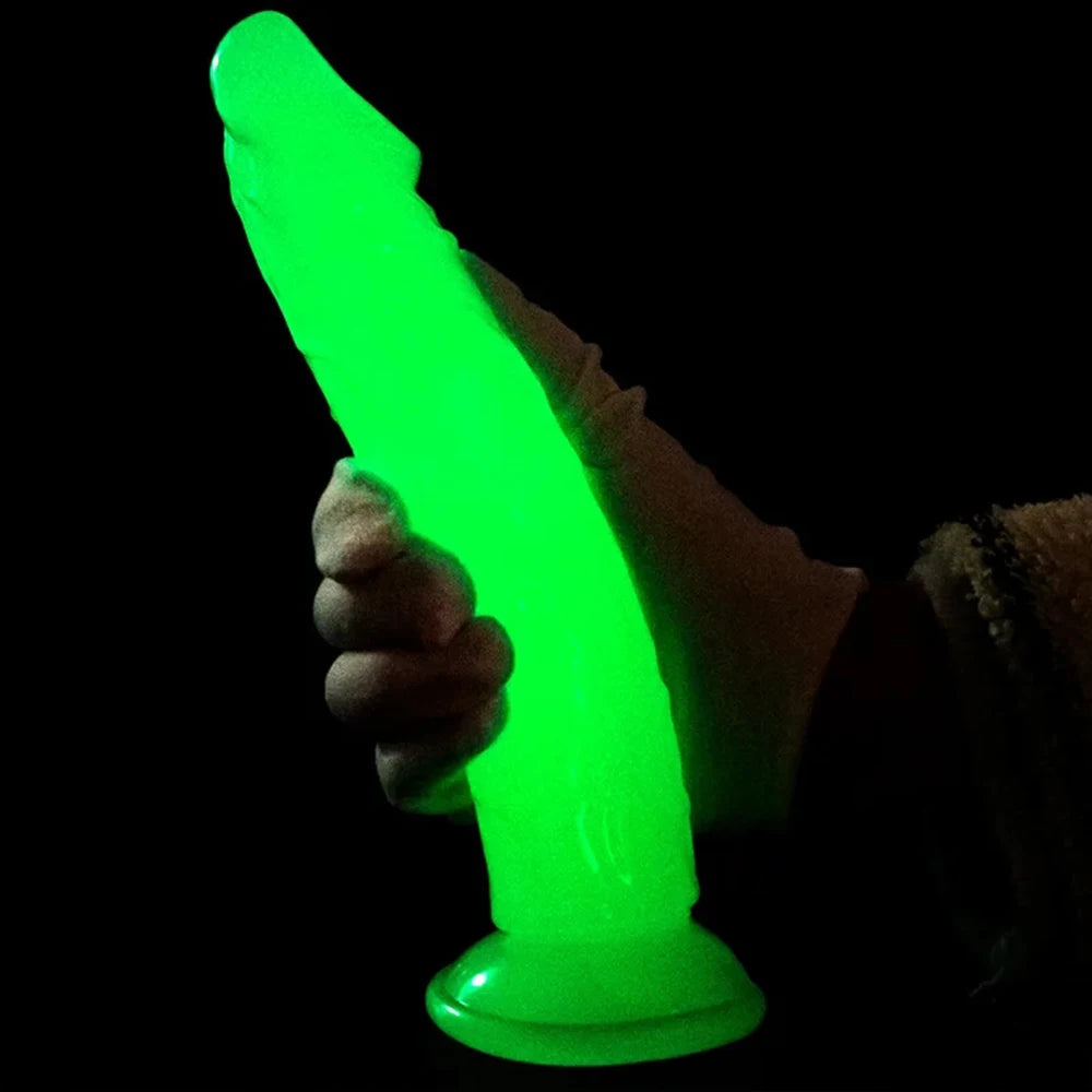 Five Sizes Green Glow-In-The-Dark Fluorescent Eggless Enlargement Simulated TPE Dildo Thickening and Lengthening Realistic Penis