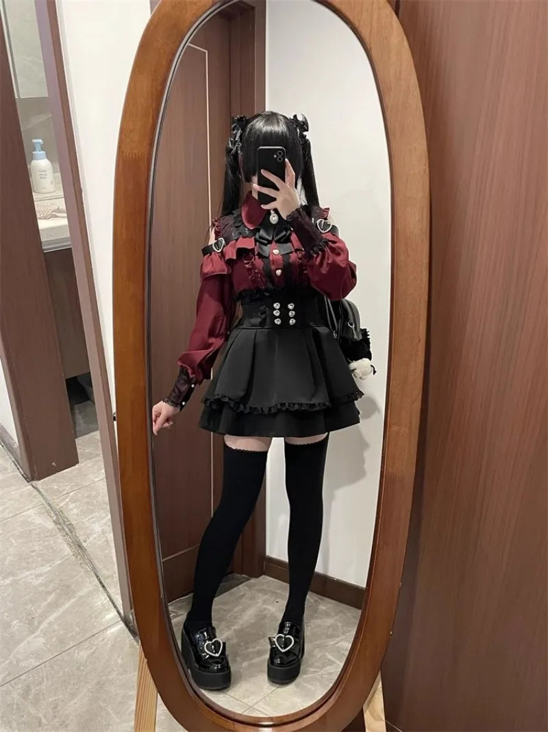 Jirai Kei Outfit Lolita Girl Cosplay Jk Uniform Cute Dress Black Skirt Women Costume Stage Performence Clothes Anime Dresses
