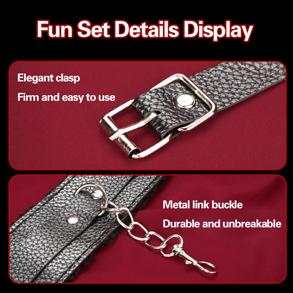 Blindfold 10Pcs/Set Sexual Bondage Handcuff Whip Adult Couple Sex Toys Tools Set Erotic Sex Toys For Adult Leather BDSM Kits