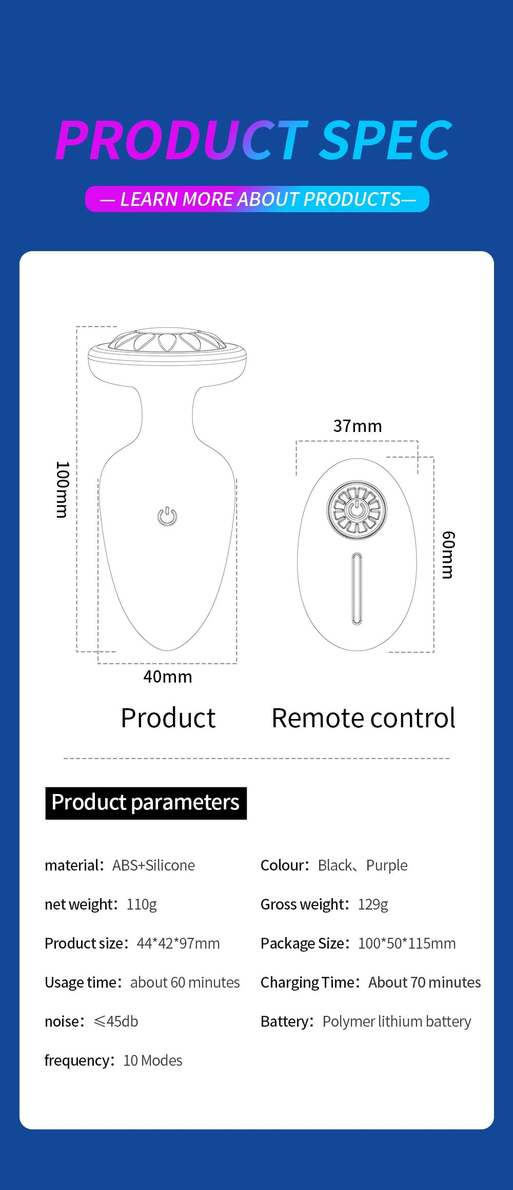 LED Colorful Light Butt Plug for Women Men Anal Plug Vibrator Prostate Massager Adults Sex Toys Wireless Remote Control Buttplug