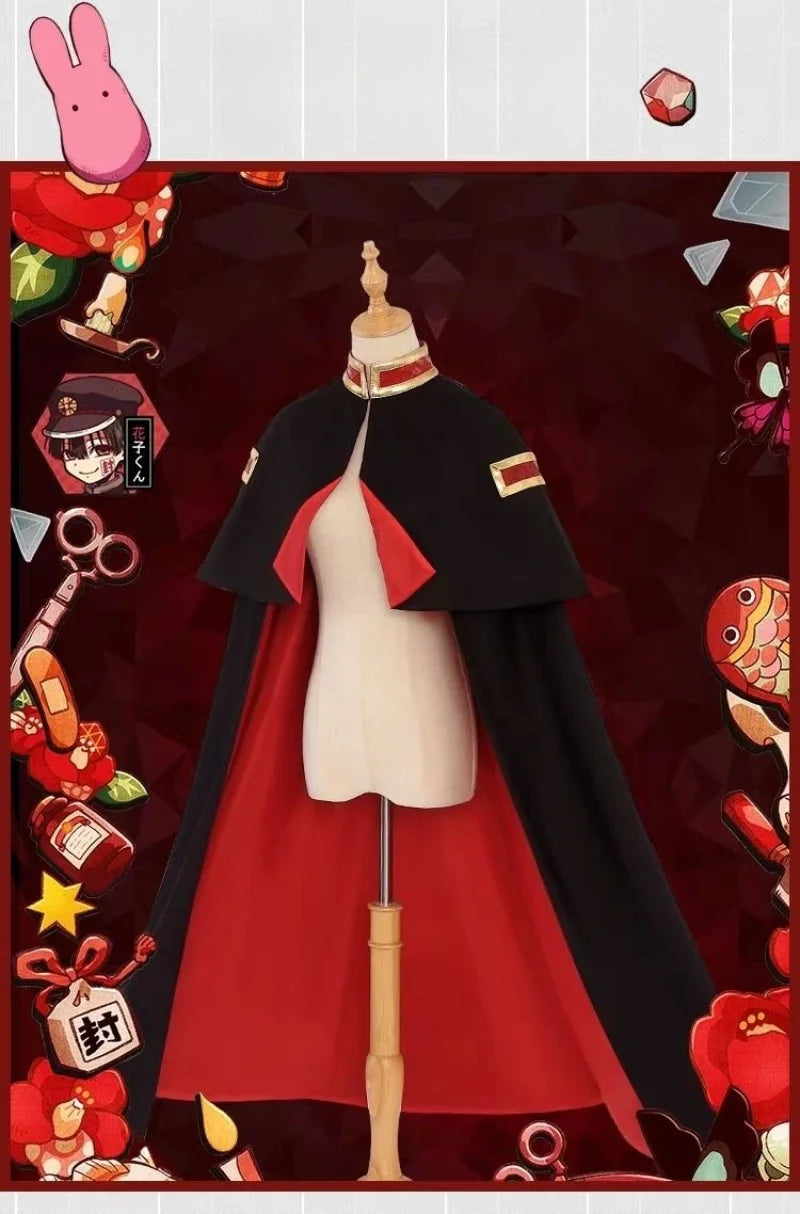 Hanako Cosplay Costume Anime Toilet-Bound Hanako-Kun Cos Clothes Cool Outfit Uniform Hat Black Wig Cape for Carnival Party