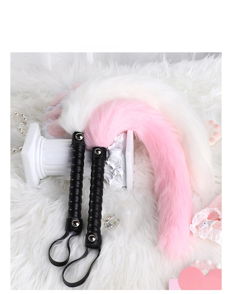 Fetish PU Leather With Fox Tail Whip Flogger Handle Spanking Paddle Flirting BDSM Adult Game Erotic Sex Toys for Women Couples
