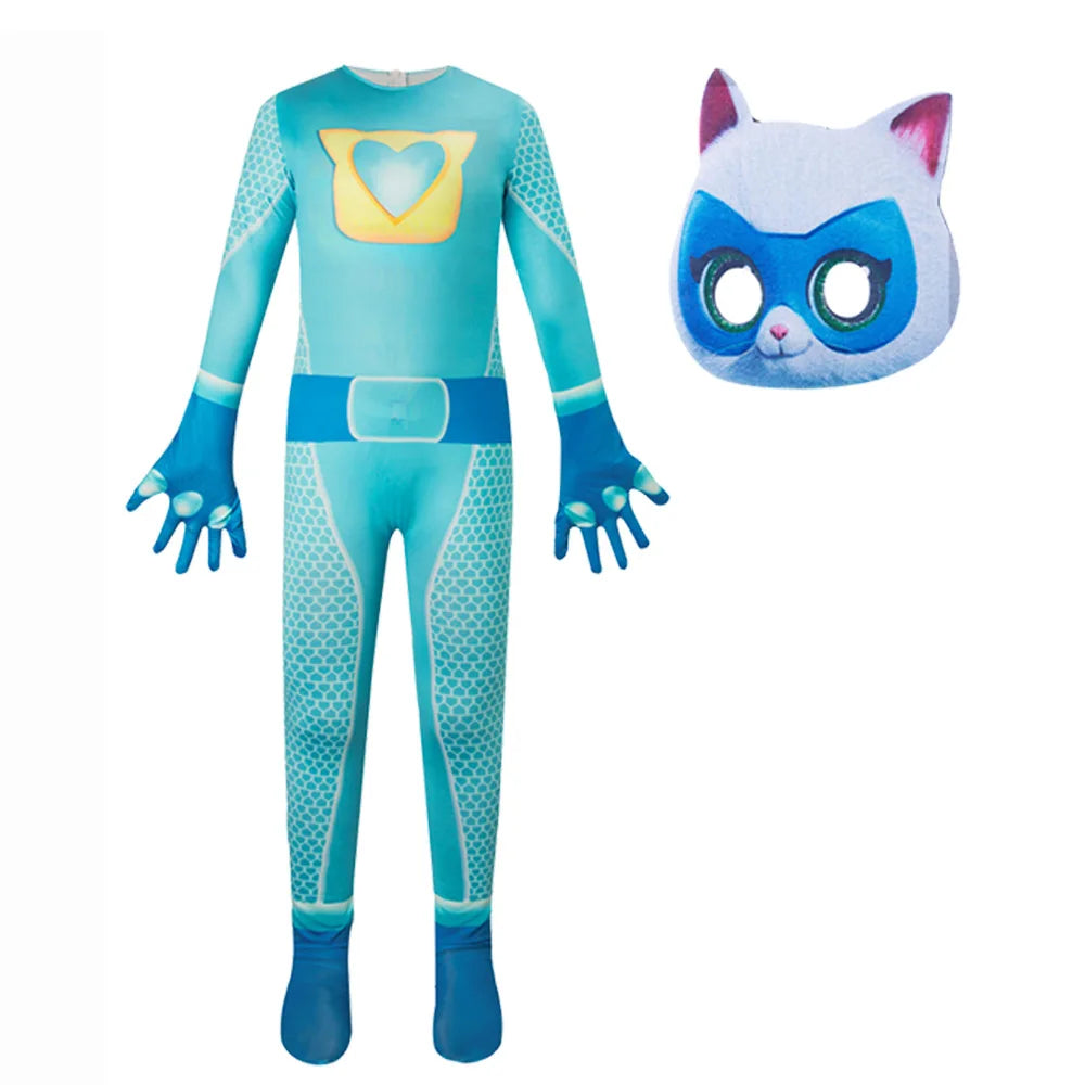 SuperKitties jumpsuit, tight fitting Halloween costume, stage performance costumes, super cats