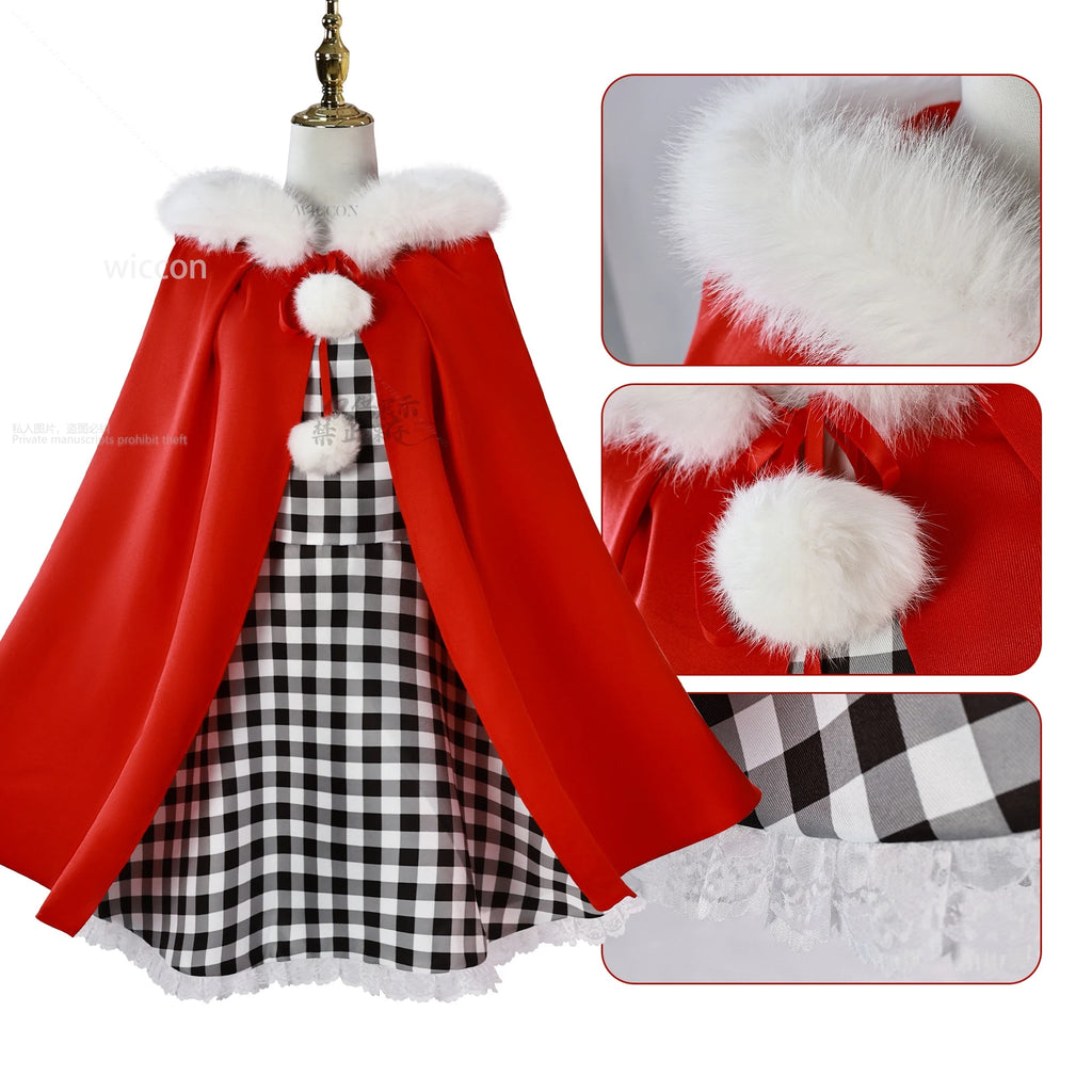 Anime Cindy Lou Cosplay Costume Cindy Plaid Dress Red Cloak Outfit Blond Wig Women Kids Halloween Suit Christmas Gift Customized