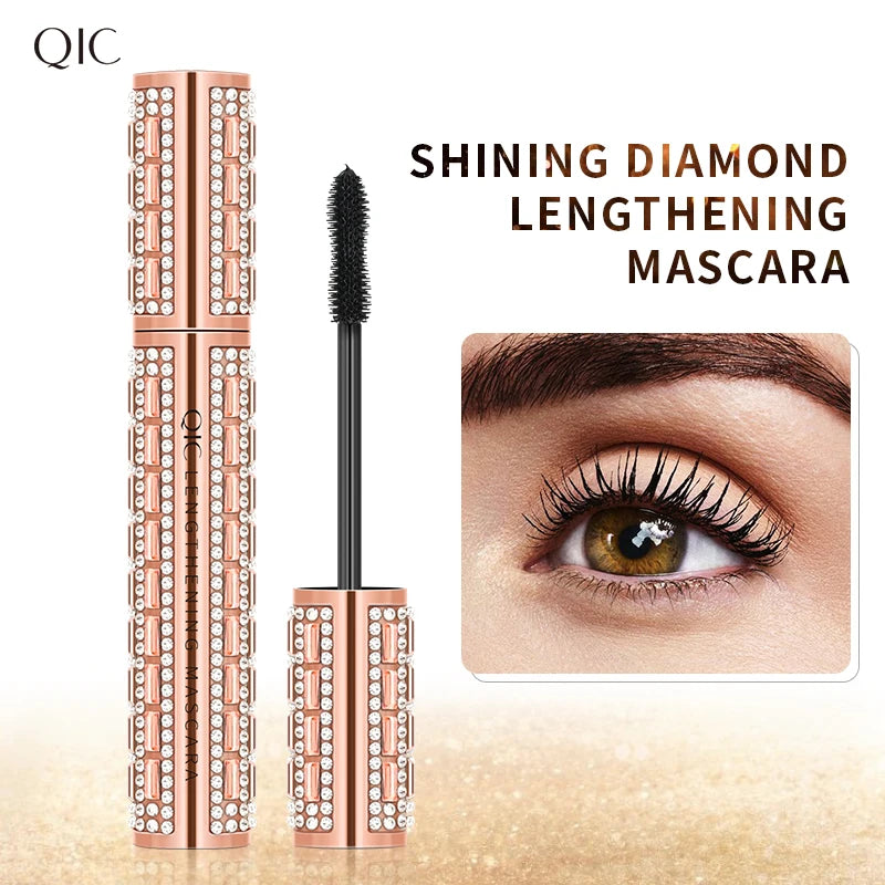QIC Fashion Diamond 4D Mascara Waterproof Eye Make-up Cosmetics Peanut Silicone Brush Lengthening Curl Lashes Fast Dry