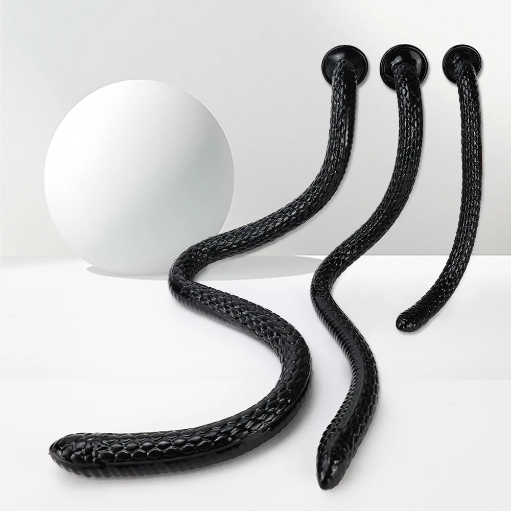 Giant Extra-long Anal Plug Black TPE Snake Head Monster Penis Fish-Scale Shaped Butt Plug Adult Toys Suitable for Homosexuals