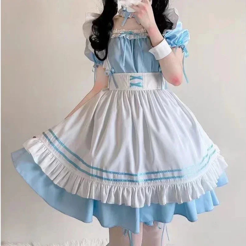 Black Pink Lolita Maid Costumes Cute Girls Women Lovely Maid Cosplay Costume Animation Show Japanese Outfit Dress Clothes S-5XL