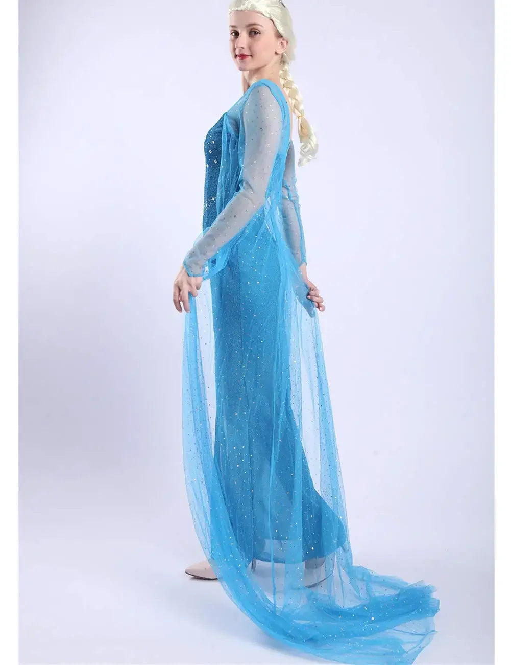 Frozen Elsa Princess Long Dress Sequin Mesh Elsa Costume Adult Snow Queen Costume Party Dress Halloween Carnival Cosplay Costume