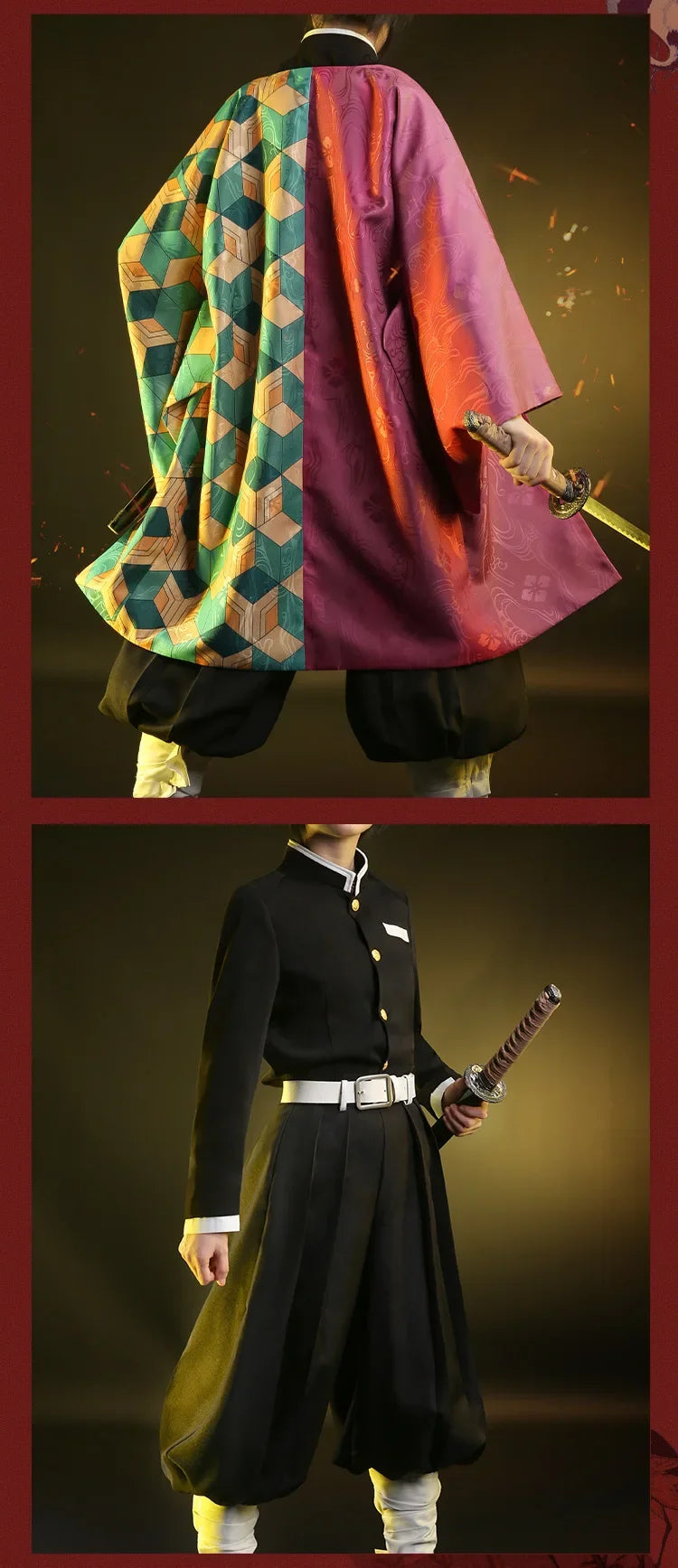 Anime Demon Slayer Tomioka Giyuu Cosplay Costumes Kimetsu No Yaiba Kimono Cloak Man Coat Lining Pants Wig Halloween Costumes