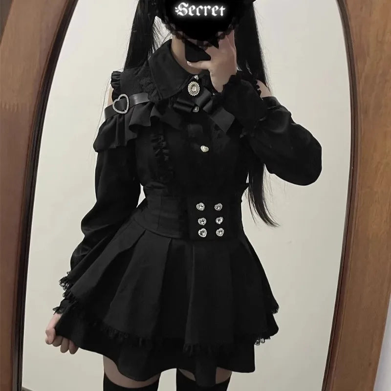Jirai Kei Outfit Lolita Girl Cosplay Jk Uniform Cute Dress Black Skirt Women Costume Stage Performence Clothes Anime Dresses