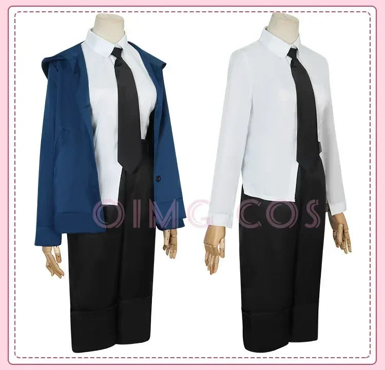 Power Cosplay Costume Chainsaw Man Outfits Blue Suit Shirt Tie Short Neck Ring Wig Women Anime Uniform Halloween