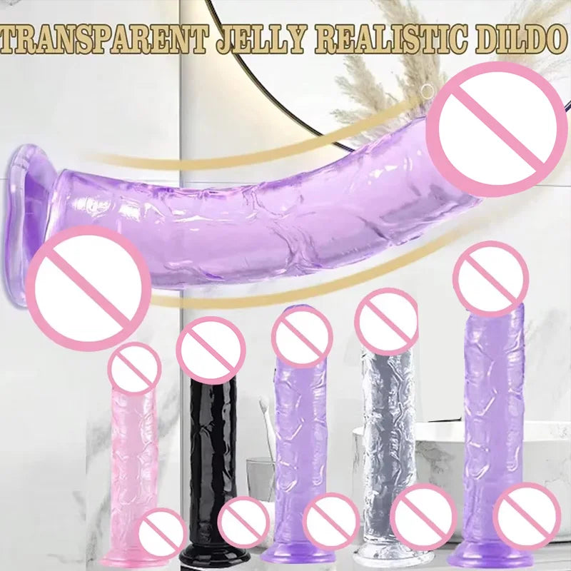 Realistic Transparent Jelly Dildos G-Spot Masturbation Sex Toy for Women Masturbator Vagina Wiht Strong Cup Ddildo Penis Adult18