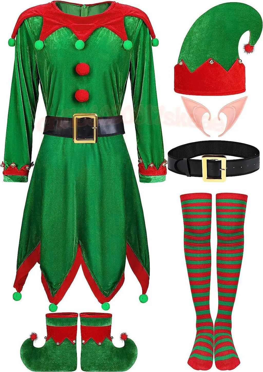 2025 yiyi Adults Lady Christmas Elf Costume Fit Hooded Velvet Dress Festival Party Family Matching Outfits New Year Cosplay Clot