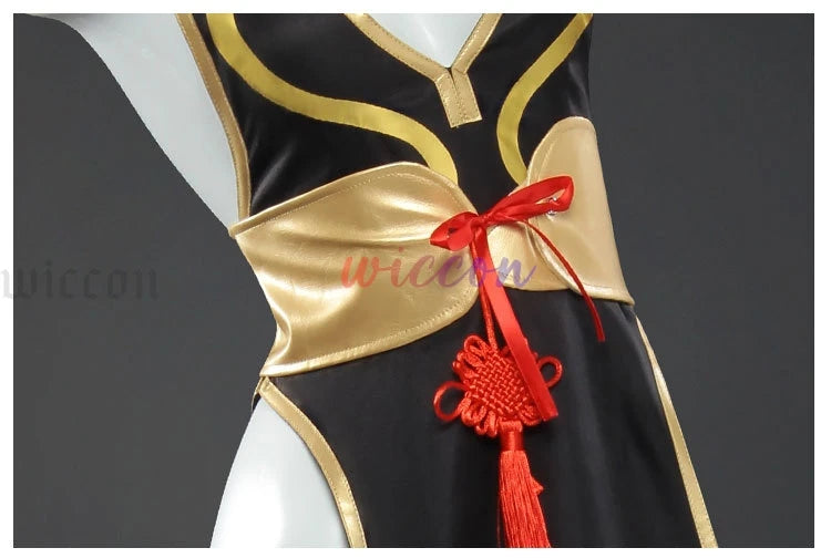 Chun Li Game Street Cosplay Costume Black Battle Dress Fighter Chinese Style Cheongsam Woman Adult Wig Blue Halloween Party