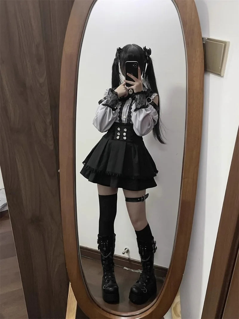Jirai Kei Outfit Lolita Girl Cosplay Jk Uniform Cute Dress Black Skirt Women Costume Stage Performence Clothes Anime Dresses