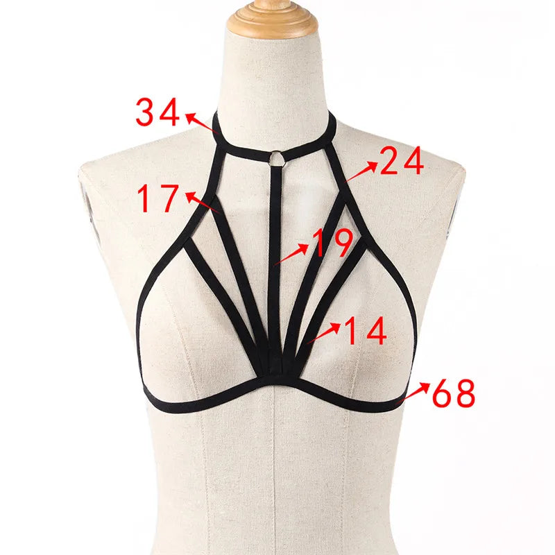 Pentagram Bondage Body Harness Lingerie Goth Crop Tops Cage Lingerie Harness Belt Harness Bra Rave Wear for Women