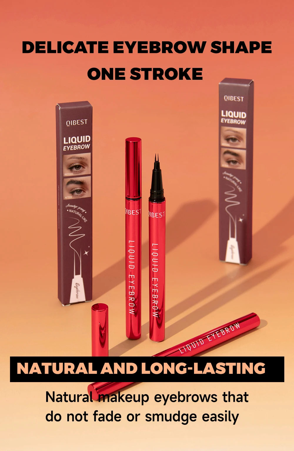 QIBEST 2 Fork Tip Liquid Eyebrow Pencil Eyeliner Lower Eyelash Pen Makeup Waterproof Lasting Quick Drying Ultra-fine Brows Pen