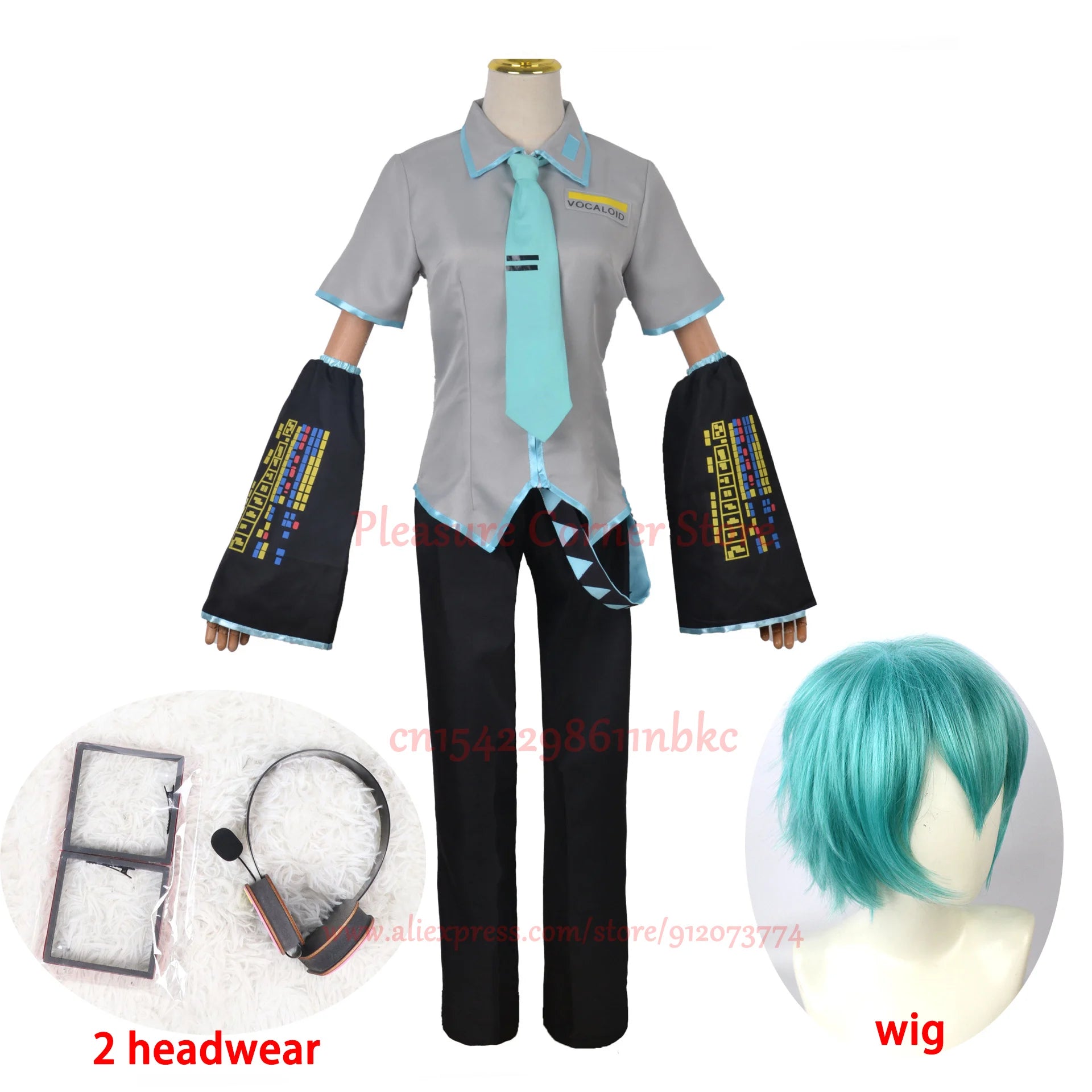 Miku Cosplay Full Set Silver Grey Patent Leather Fabric Suit Miku Cosplay Shoes Headwear Costume Outfit JK uniform Cosplay