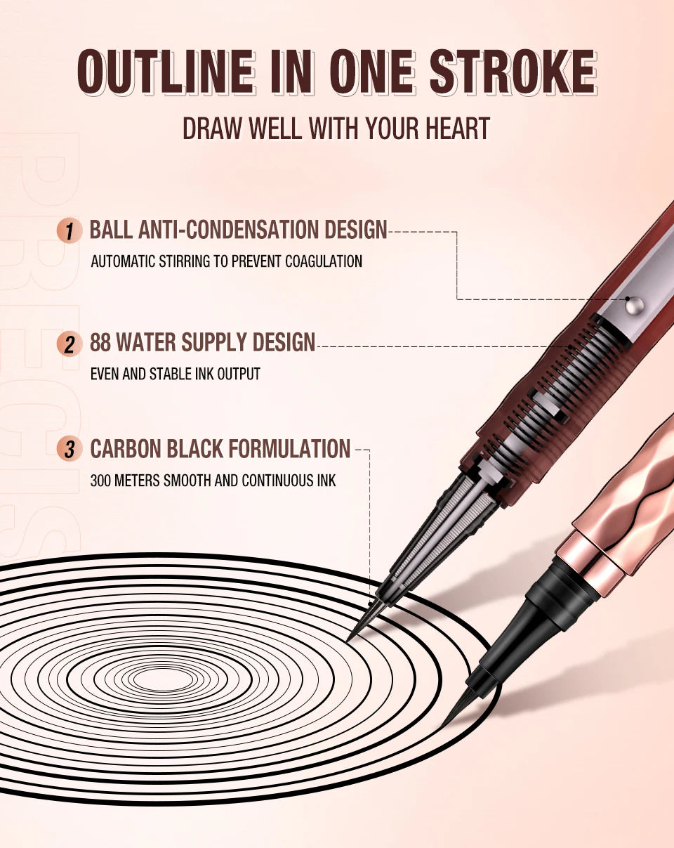 O.TWO.O Eyeliner Pencil Liquid Eye Liner Waterproof Smudge Proof Quick Drying 12 Hour Wear Ultra Fine Black Eyeliner for Arrows