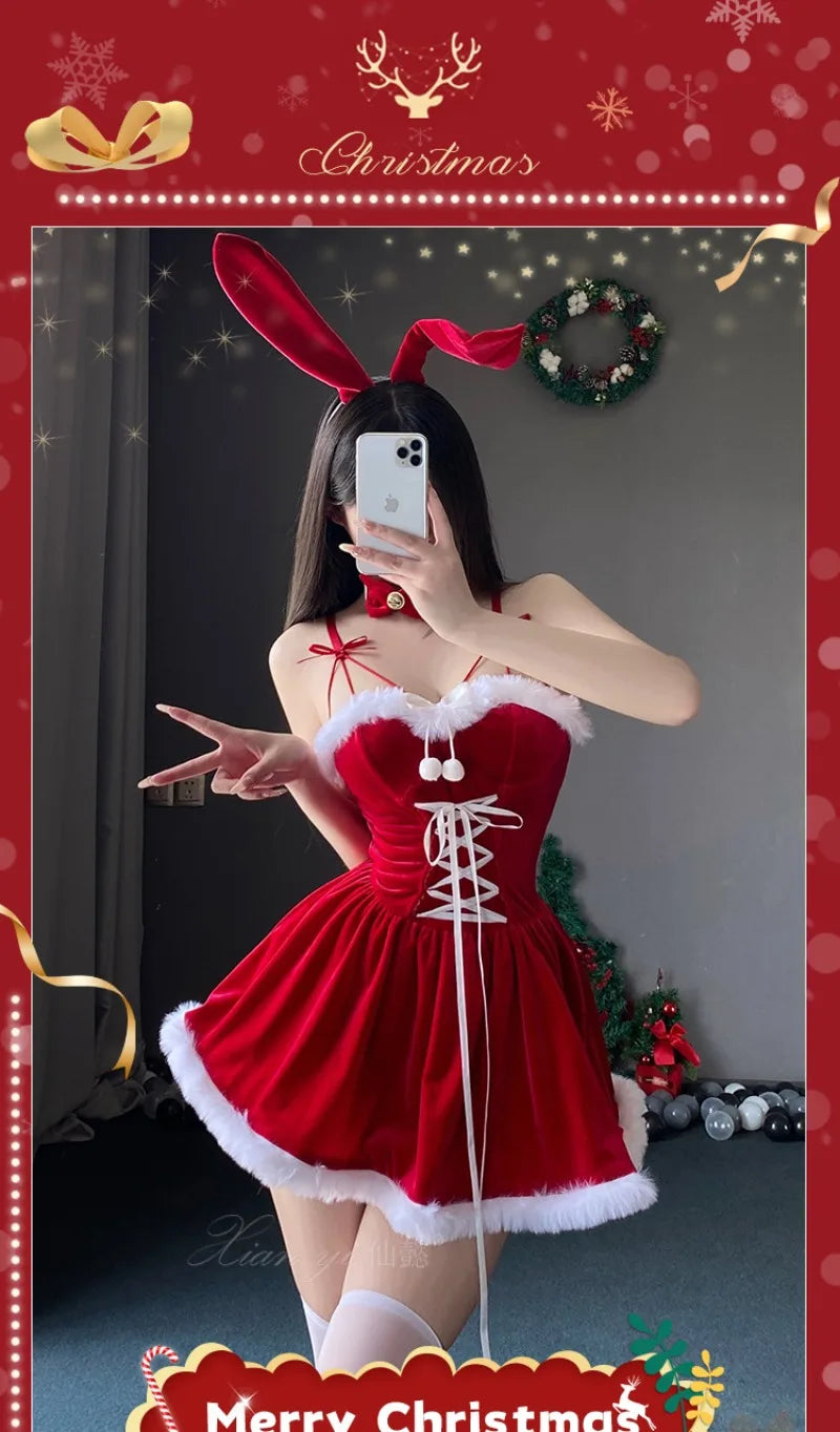 Sexy Christmas Bunny Girl Costume Dress for Women Cute Xmas Party Clubwear Stage Performance Festive Photo Shoot Outfits