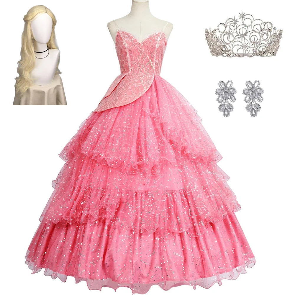 IN STOCK Glinda Wicked Cosplay Costume Disguise for Adult Women Pink Dress Roleplay  Fantasy Outfit Halloween Carnival Suit