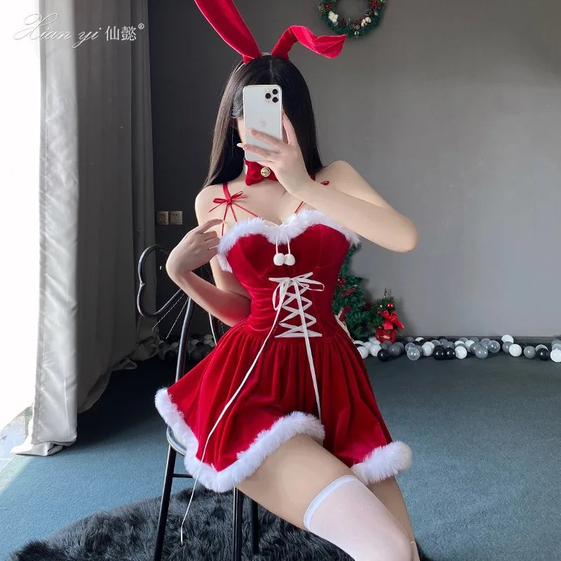 Sexy Christmas Bunny Girl Costume Dress for Women Cute Xmas Party Clubwear Stage Performance Festive Photo Shoot Outfits