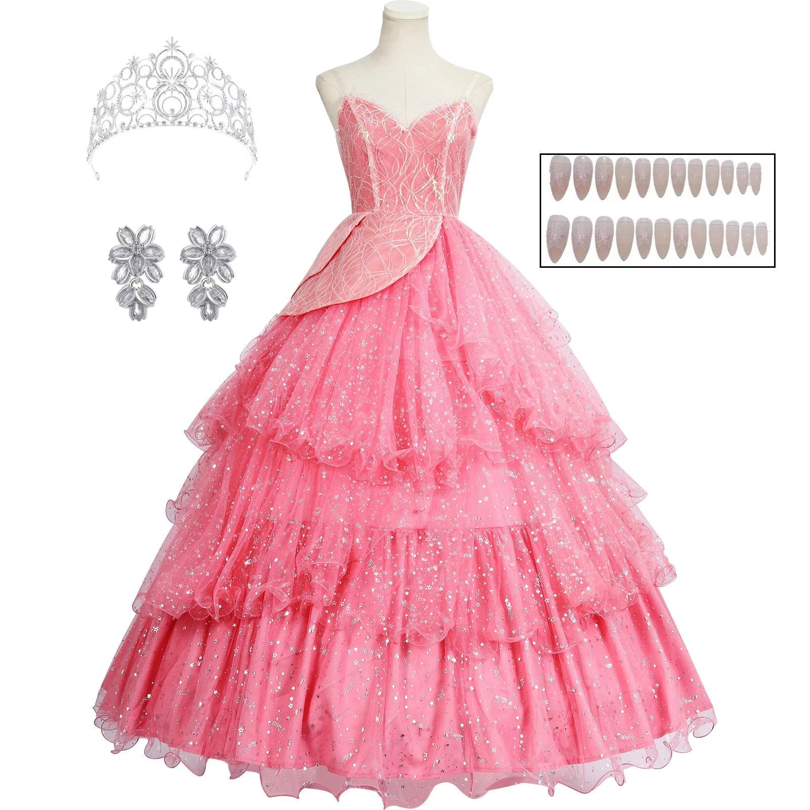 IN STOCK Glinda Wicked Cosplay Costume Disguise for Adult Women Pink Dress Roleplay  Fantasy Outfit Halloween Carnival Suit