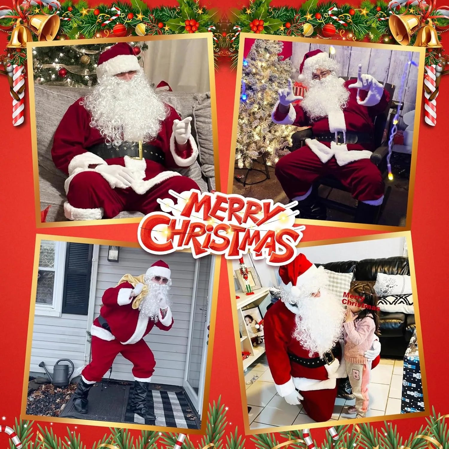 Christmas Costumes-Santa Claus Costume for Men Women Adult - 9pc. Deluxe Costume Santa Suit Outfit