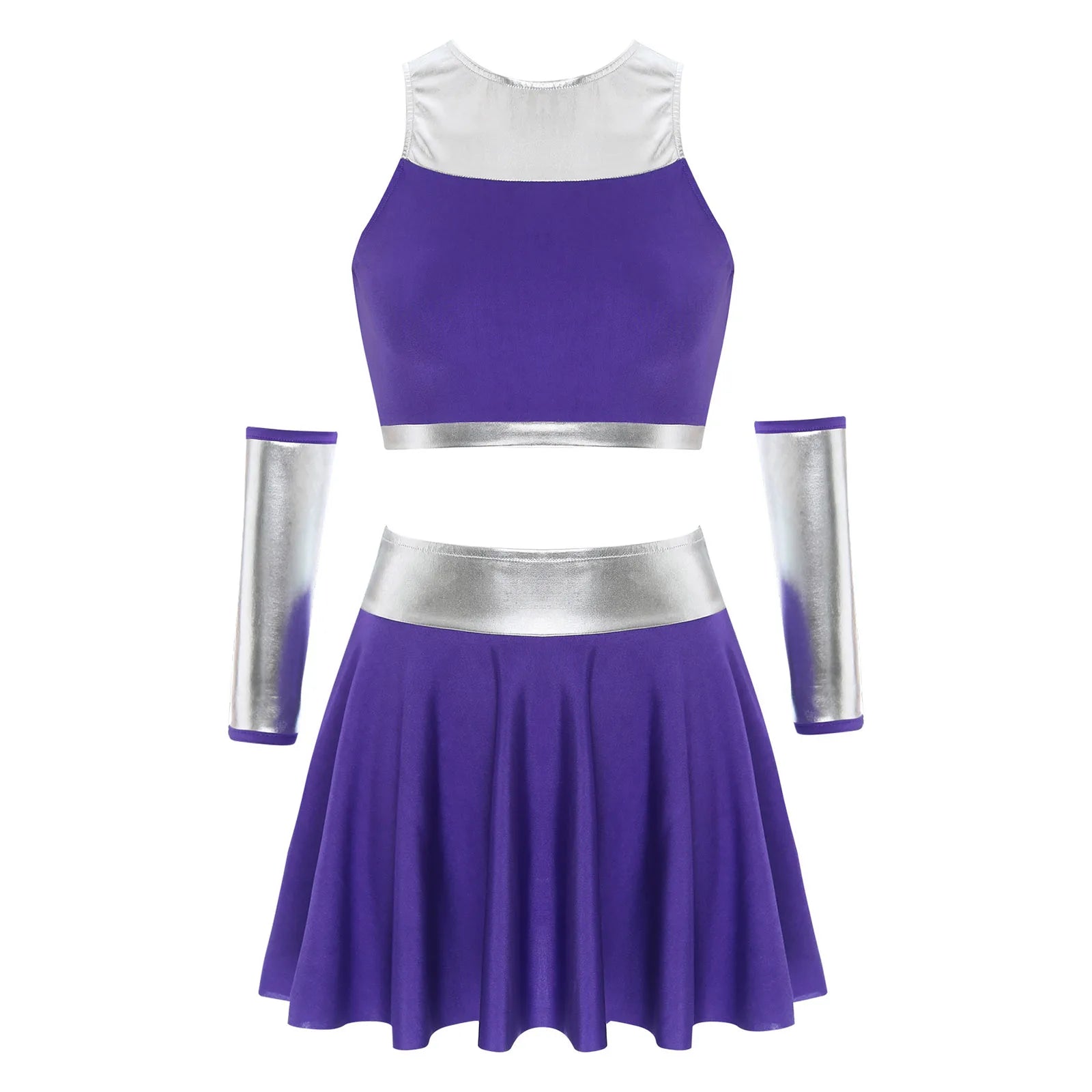 Women Anime Princess Cosplay Costume Halloween Cheerleading Uniform Performance Tracksuit Crop Top with Miniskirt Gloves Set