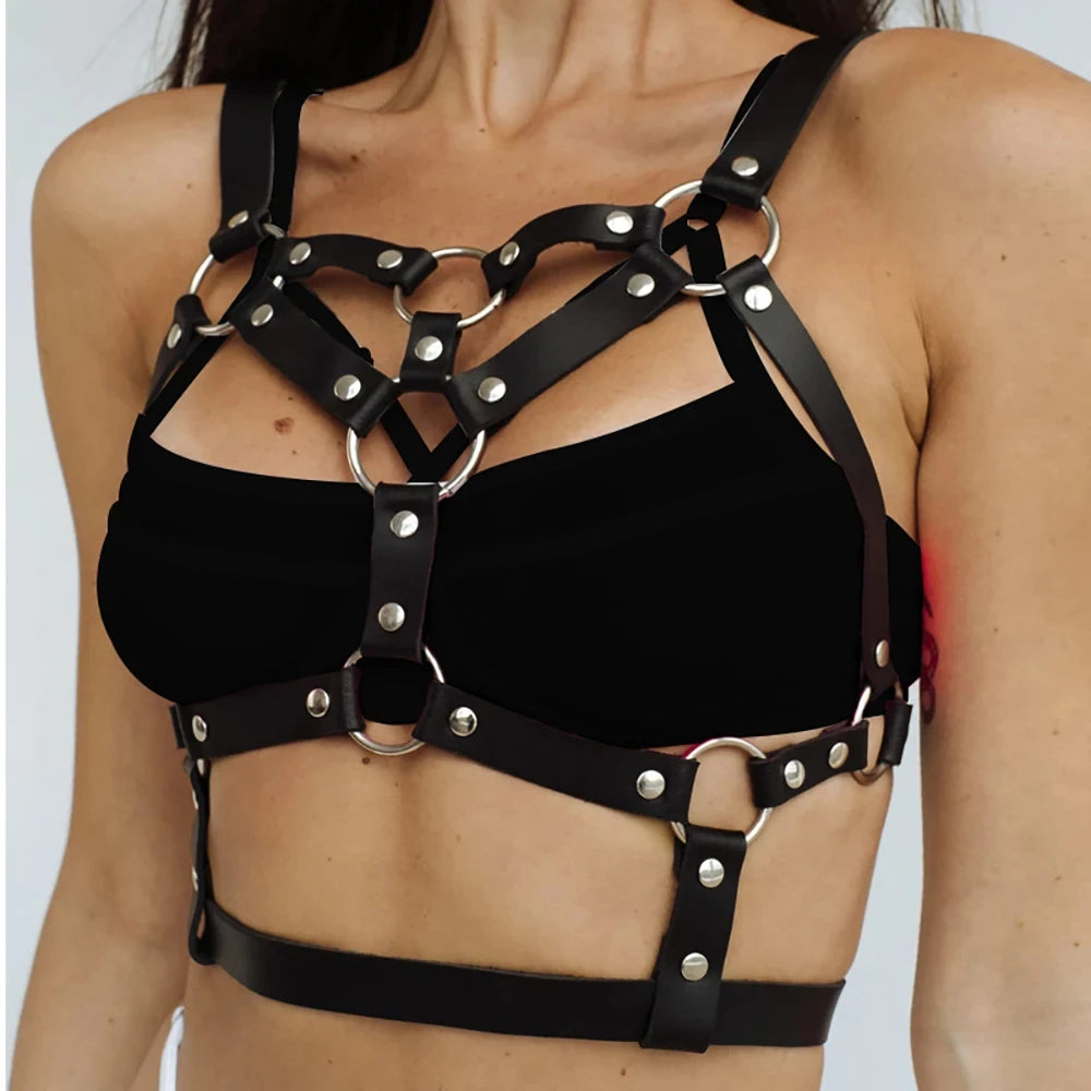 Women Sexy PU Leather Harness Lingerie Bondage BDSM Suspender Body Harness Lingerie Women Gothic Clothes Adult Rave Accessories