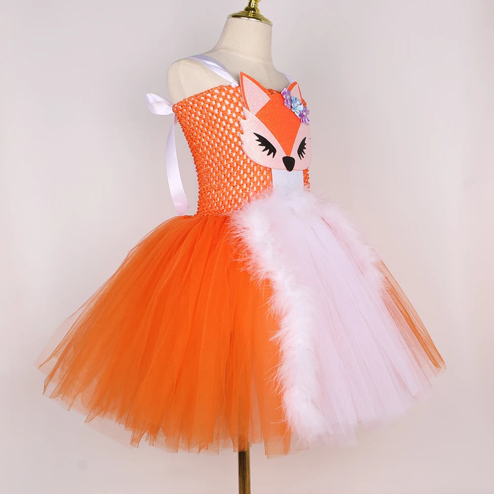 White Orange Fox Halloween Costumes for Girls  Animal Cosplay Tutu Dress with Ears Children Birthday Carnival Party Outfits