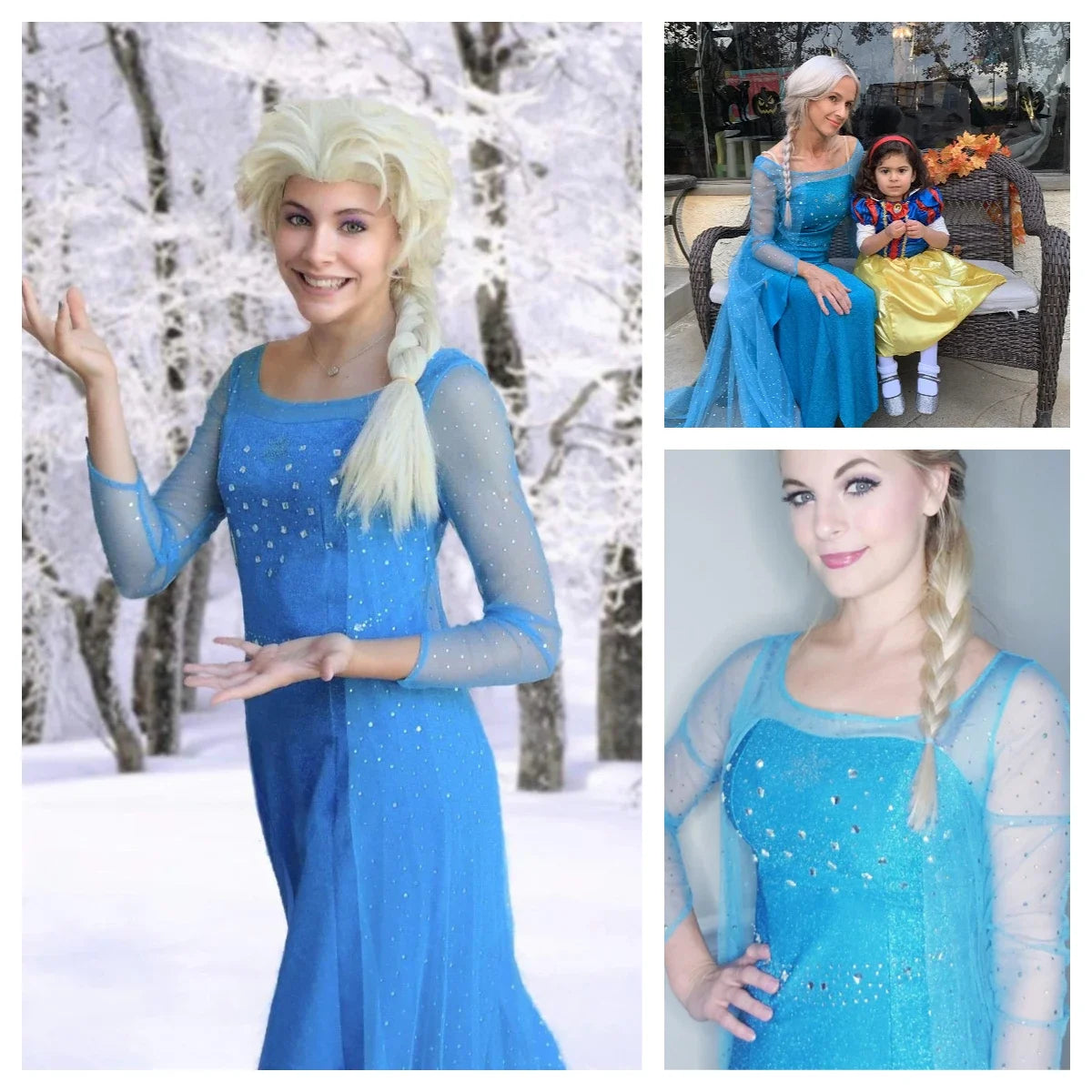 Frozen Elsa Princess Long Dress Sequin Mesh Elsa Costume Adult Snow Queen Costume Party Dress Halloween Carnival Cosplay Costume
